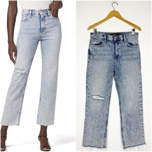 Hudson Remi Straight Leg Crop Light Blue Distressed Jeans Size 28